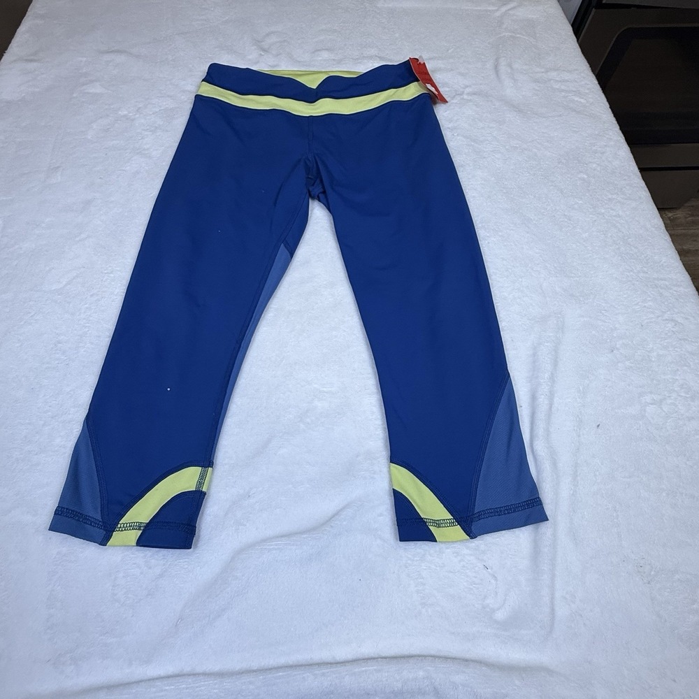 Lululemon Womens Size 6 Blue Yellow Crop Capri Running Leggings Zip Pocket
